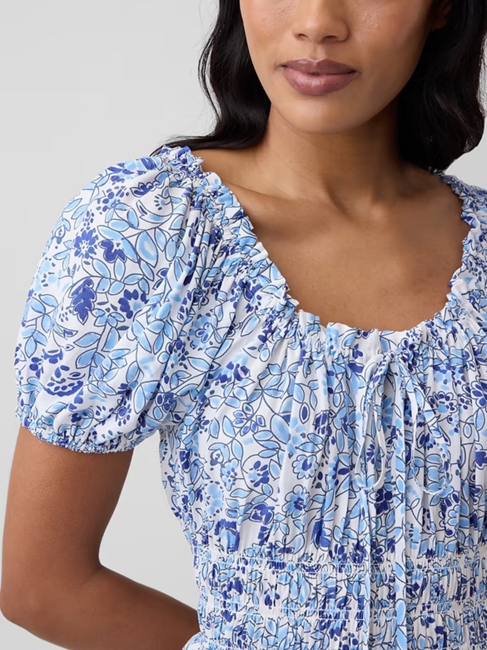 GAP NWT Blue Floral Puff-Sleeve Maxi Dress~Size L - Picture 11 of 11